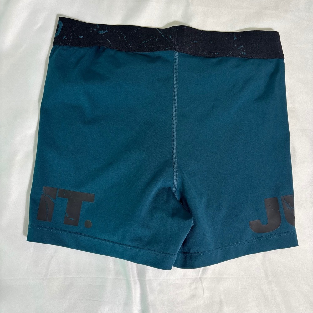 Nike Pro Dri-FIT Womens Teal Green Just Do It Compression Shorts Size Medium - Picture 2 of 3